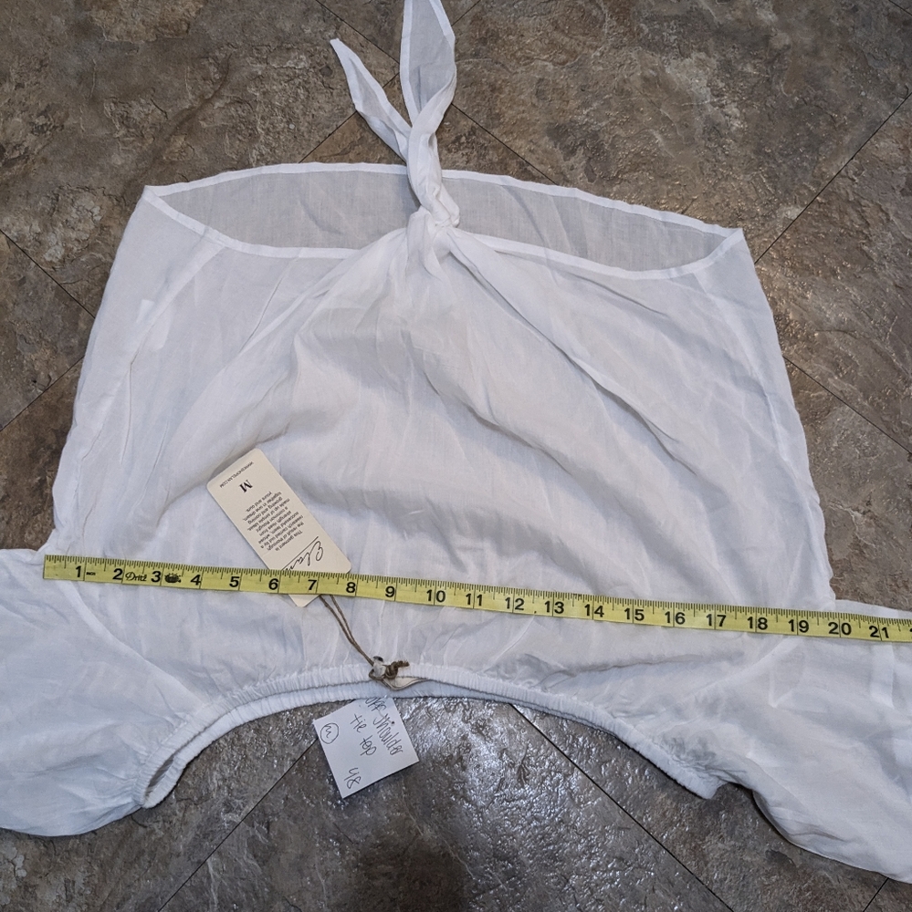 NWT Elan Medium‎ White Cropped Off the Shoulder Tie Front Bell Sleeves Top - Picture 8 of 10